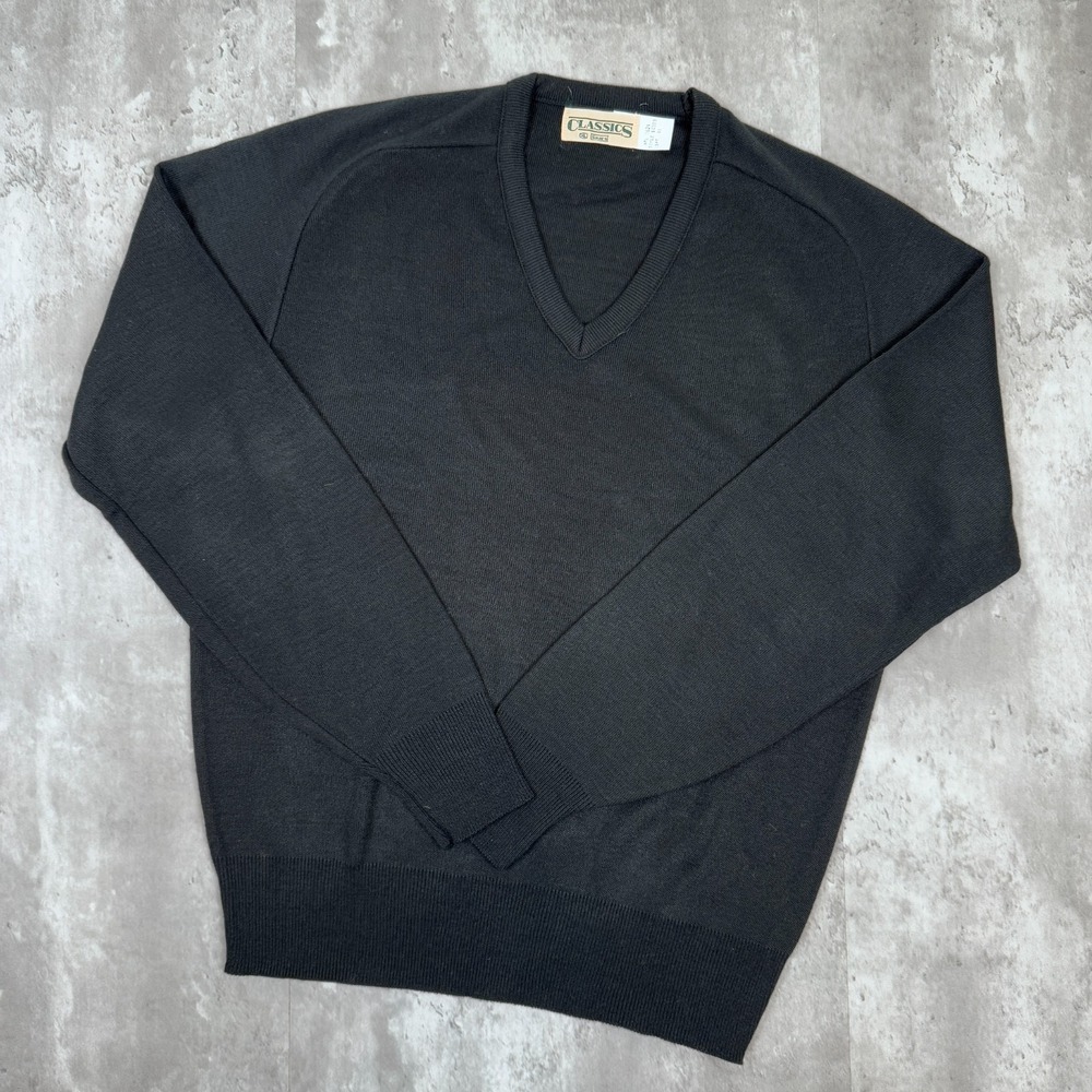Vintage Sears ‎ Sweater Mens XL Black Pullover Grandpacore Classics V-Neck NWT